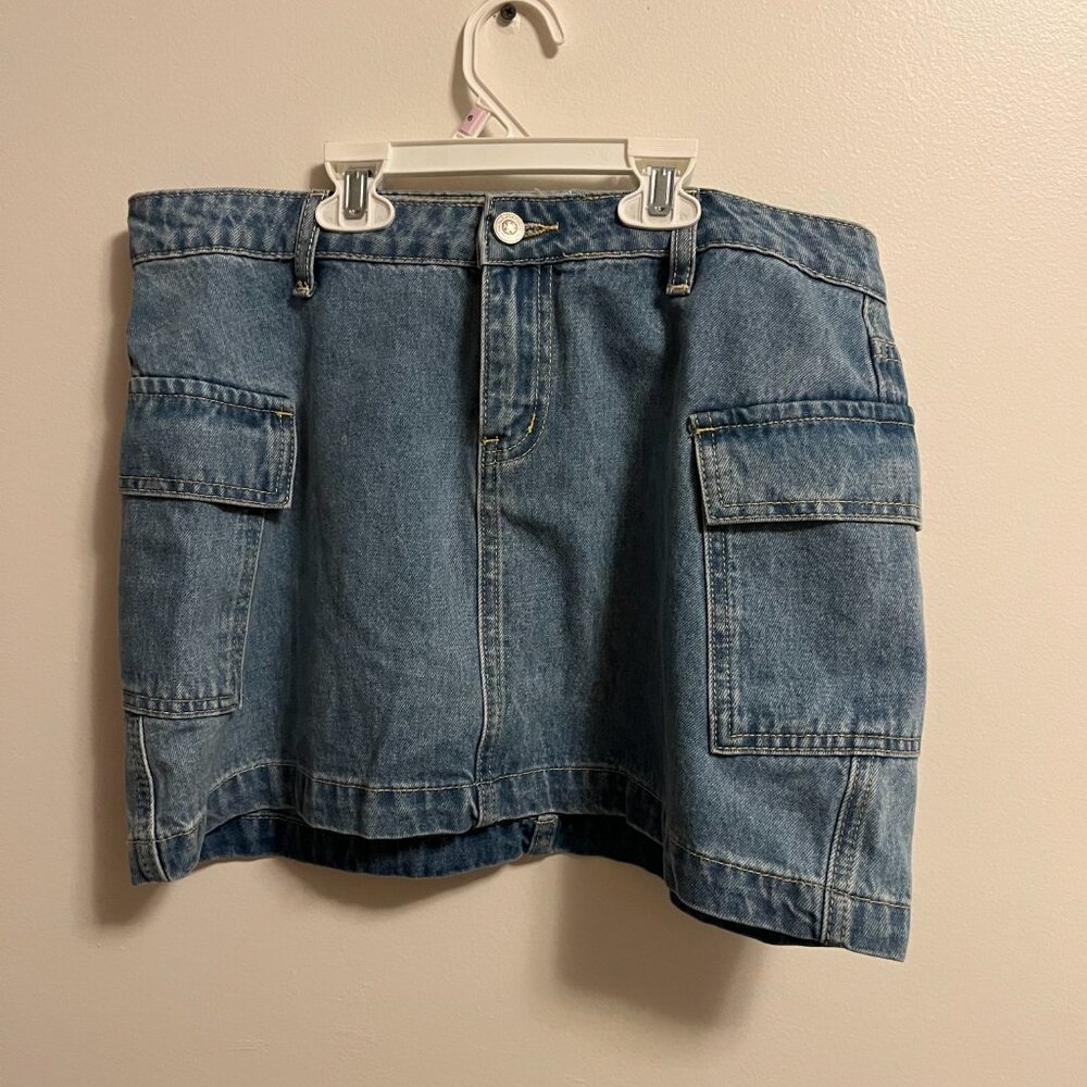 Zakai Cargo Denim Mini Skirt